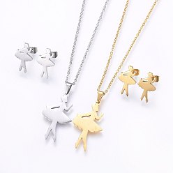 (52) Непрозрачная лаванда 304 нержавеющей стали ювелирных изделий, серьги и подвесные ожерелья, танцор, разноцветные, колье: 17.7 дюйм (45 см), серьги стержня: 16x10x1.2мм, штифты : 0.8 мм