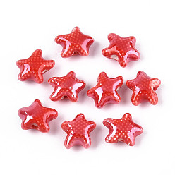 Красный Фарфоровые бусины ручной работы, морская звезда, яркие глазированный фарфор, красные, 11.5~12x10.5x6 мм, отверстие : 1.8~2 мм