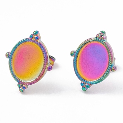 Rainbow Color Ионное покрытие (ip) 304 детали серьги-гвоздики из нержавеющей стали, овальные серьги настройки, с уха орехов, Радуга цветов, 16x12.5 мм, штифты : 0.6 мм, лоток : 8x10 мм