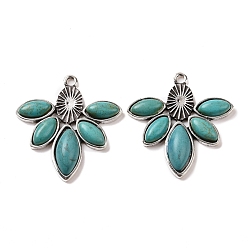 Antique Silver Synthetic Turquoise Pendants, Leaf Charms, with Alloy Findings, Antique Silver, 33x33x6mm, Hole: 2mm
