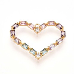 Plaqué 18K Or Véritable Micro cuivres ouvrent pendentifs zircone cubique, charmes de coeur, réel 18 k plaqué or, 20x25.50x3mm, Trou: 1.50 mm