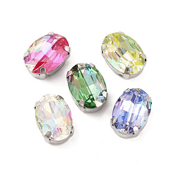 Платина Шить на горный хрусталь, многожильные звенья из стекла, хрусталя и стразов, с настройками латуни, аксессуары для одежды, граненые, овальные, платина, 14x10x6.5 мм, отверстие : 1 мм