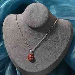 Basketball Цинковый сплав гиацинт горный хрусталь спортивный мяч кулон кабель цепочка ожерелья, с эмалью, платина, баскетбол, 17.20 дюйм (43.7 см)