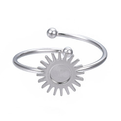 Нержавеющая Сталь Цвет Не тускнеет 304 кольцо-манжета из нержавеющей стали с открытыми оправами для кабошонов, солнце, цвет нержавеющей стали, размер США 8 (18.1 мм), лоток : 4 мм