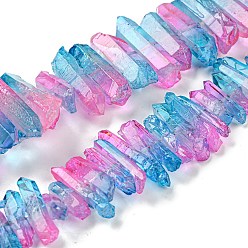 Ярко-Розовый Натуральные окрашенные кварцевые нити, Двухцветный цвет, чип, ярко-розовый, 17~27x5~9x7~9 мм, отверстие : 1 мм, около 66 шт / нитка, 16.14'' (41 см)