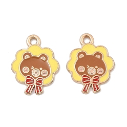 Коричневый Подвески из цинкового сплава с эмалью на тему животных и леса, светло-золотые подвески, коричневые, 20x15.5x1.3 мм, отверстие : 1.9 мм