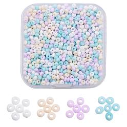Mixed Color 4 Colors 8/0 Opaque Glass Seed Beads, Round Hole, Frosted Colours, Round, Mixed Color, 3~4x2~3mm, Hole: 0.8mm, about 550~600pcs/color, 2200~2400pcs/box