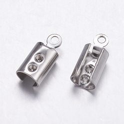 Stainless Steel Color Tarnish Resistant 304 Stainless Steel Folding Crimp Ends, Fold Over Crimp Cord Ends, Stainless Steel Color, 9.5x4.5x4mm, Hole: 1mm