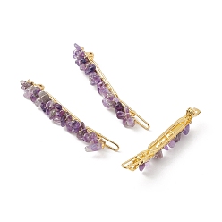 Аметист Заколки для волос из натурального аметиста, с железной фурнитурой, аксессуары для волос для женщины девушки, золотые, 67.5~68x6~10x7 мм