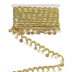 Oro Cinta de encaje con borla, hilo metálico de poliéster y lentejuelas, para accesorios de ropa, decoración de regalo, plano y redondo, oro, 1-1/2 pulgada (37 mm), aproximadamente 10.00 yardas (9.14 m) / pc