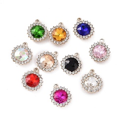 (52) Непрозрачная лаванда Подвески из сплава и страза, плоские круглые прелести, золотой свет, разноцветные, 19x15.5x6 мм, отверстие : 2 мм