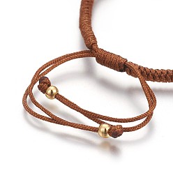 Saddle Brown Nylon Cord Braided Bead Bracelets Making, with Brass Beads, Long-Lasting Plated, Real 24K Gold Plated, Saddle Brown, 10-1/4 inch(26cm)~11-5/8 inch(29.6cm)