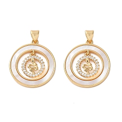 Змея Латунные микро проложить кубического циркония подвески, с оболочкой, плоские круглые прелести, реальный 18 k позолоченный, стойки покрытие, прочное покрытие, без кадмия и без свинца, змея, 24x21x2.5 мм, отверстие : 4x3 мм