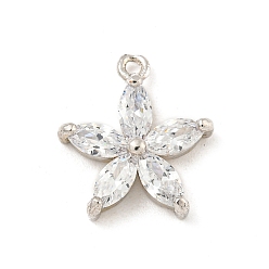 Платина Подвески из латуни с покрытием из прозрачного кубического циркония, долговечный, без кадмия и без свинца, цветок, платина, 15x13.5x3.5 мм, отверстие : 1 мм