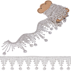 Silver 1 Yard Glass Rhinestone Cup Chains, Tassel Chains, with Brass Chain, Silver, 60x3mm
