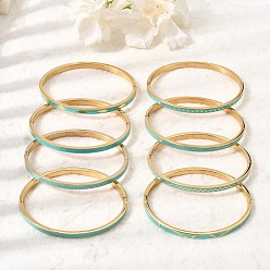 Turquoise 304 Stainless Steel Enamel Hinged Cuff Bangles for Women, Ion Plating(IP), Real 18K Gold Plated, Turquoise, Inner Diameter: 1.97x2.36 inch(5x6cm)
