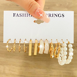 Золотой 6 пары комплектов сережек-колец из сплава, с имитацией жемчуга, золотые, 20 мм