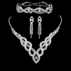 Серебро Ожерелья и браслеты с цепочкой из латунных кристаллов и страз в форме конского глаза, серьги-гвоздики с кисточками, серебряные, 300мм и 170мм и 53x8мм