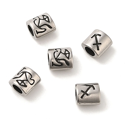 Стрелец Овал с созвездием 304 бусины из нержавеющей стали, бусины с большим отверстием, античное серебро, Стрелец, 9x9x6 мм, отверстие : 4.5 мм