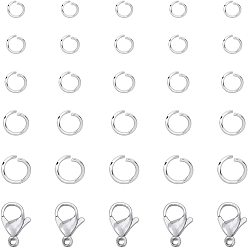 Stainless Steel Color 304 Stainless Steel Lobster Claw Clasps, with Jump Rings, Stainless Steel Color, 900pcs/box