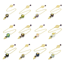 Смешанные камни Круглый маятник из смолы, большие подвески, фурнитура из латуни с позолоченным покрытием, не содержащая кадмия и свинца, из натуральных и синтетических драгоценных камней., конус очарование, 215 мм