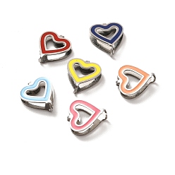 Mixed Color 304 Stainless Steel Snap on Bails, with Enamel, Heart, Stainless Steel Color, Mixed Color, 11x9.5x3.5mm, Pin: 0.9mm