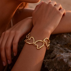 Золотой Полые цепочные браслеты из нержавеющей стали для женщин, нерегулярное сердце, золотые, 304 дюйм (6.93 см)