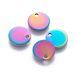 Rainbow Color Ионное покрытие (ip) 304 брелоки из нержавеющей стали, плоско-круглые, штамповка пустой метки, Радуга цветов, 12x1 мм, отверстие : 1.8 мм
