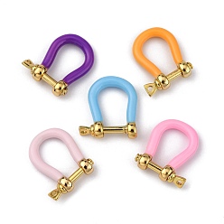 Mixed Color Brass Enamel D-Ring Anchor Shackle Clasps, for Bracelets Making, Mixed Color, 18x15~17x4.5~5mm, Hole: 8mm