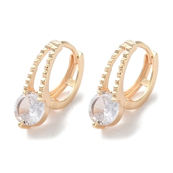 Настоящее золото 18K Латунные серьги обруча, со стеклом, круглые, реальный 18 k позолоченный, 14.5x5x11 мм