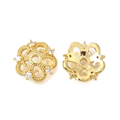 Настоящее золото 18K Колпачки для бусин из прозрачного кубического циркония в форме цветка из латуни, долговечный, без кадмия и без свинца, стойки покрытие, реальный 18 k позолоченный, 15x14x3.5 мм, отверстие : 2 мм