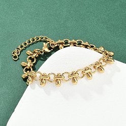 Настоящее золото 22K 304 женские браслеты-цепочки со звеньями из нержавеющей стали, плоско-круглые, вакуумное покрытие pvd, реальный 22 k позолоченный, 7-1/4 дюйм (18.3 см)