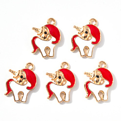 Красный Подвески из эмали и сплава, единорог, золотой свет, красные, 20x15x3.5 мм, отверстие : 2.0 мм