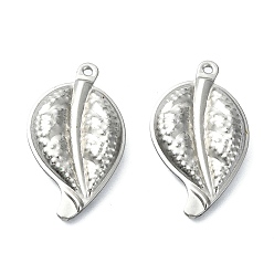 Stainless Steel Color Non-Tarnish 304 Stainless Steel Pendants, Leaf Charms, Stainless Steel Color, 23.5x13x4mm, Hole: 1.1mm