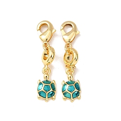 Темно-бирюзовый Декоративные подвески в виде черепахи из латуни с эмалью., с застежкой омар, стойки покрытие, долговечный, без кадмия и без свинца, золотые, темные бирюзовый, 33.5 мм
