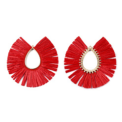 Rot Raffia-Quaste große Anhänger, mit Legierung-Zubehör, Fan-Charms, cadmiumfrei und bleifrei, rot, 82~88x81~86x3.5 mm, Bohrung: 2 mm