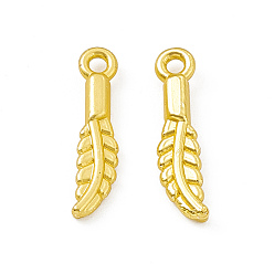 Matte Gold Color Rack Plating Alloy Pendants, Cadmium Free & Lead Free & Nickle Free, Feather Charms, Matte Gold Color, 16x4x2.5mm, Hole: 1.4mm