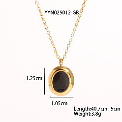 Золотой Овальные подвески из нержавеющей стали с черной эмалью для женщин, золотые, 16.02 дюйм (40.7 см)