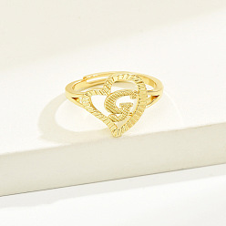 Letter G Латунные алфавитные регулируемые кольца для женщин, без кадмия, без никеля и без свинца, с сердцем, Буква G, 17 мм, размер США 6 1/4 (16.7 мм)