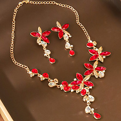 Красный Комплект украшений из цветочного сплава, стеклянных страз, нагрудника и сережек-гвоздиков для женщин, красные, 500 мм
