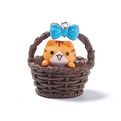 Кокосово-Коричневый Непрозрачные подвески смолы, цветочная корзина прелести котенка, с железными петлями платинового тона для ожерелья своими руками, кокосового коричневый, 35x31.5x22.5 мм, отверстие : 2 мм