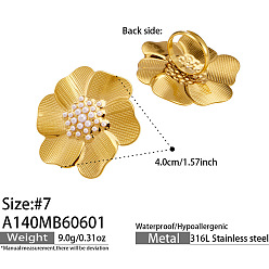 Golden 316 Stainless Steel & Shell Pearl Finger Rings for Women, Flower, Statement Rings, Golden, US Size 7(17.3mm)