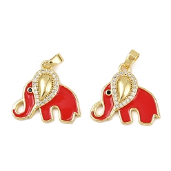 Красный Латунные микро проложить кубического циркония подвески, без кадмия и без свинца, с эмалью, Слон прелести, реальный 18 k позолоченный, красные, 19x20x2.5 мм, отверстие : 4x1.5 мм