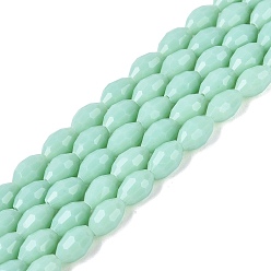 Aquamarine Opaque Solid Color Glass Beads Strands, Rice, Faceted, Aquamarine, 8~9x5~6mm, Hole: 0.9~1mm, about 67~68pcs/strand, 22.83~23.62 inch(58~60cm)