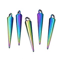 Rainbow Color Подвески из сплава , без кадмия, без никеля и без свинца, конус, Радуга цветов, 25x4 мм, отверстие : 2 мм