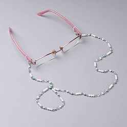 Coloré Chaînes de lunettes synthétiques turquoise, tour de cou pour lunettes, perles de verre, perles de verre et fer, 735~755mm, perles: 4~4.5 mm, Trou: 3x4~6mm