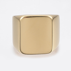 Golden 304 Stainless Steel Finger Rings, Wide Band Rings, Rectangle, Golden, Size 11, 21mm