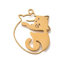 Золотой 201 подвески из нержавеющей стали, лазерная резка, талисман кошачьих объятий, золотые, 26x21x1 мм, отверстие : 1.6 мм