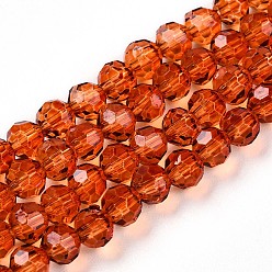 Шоколадный Краска для выпечки, прозрачные стеклянные бусины, нити, круглые, граненый(32 граненый), цвет шоколада, 4~4.5 мм, отверстие : 0.8~1 мм, около 88~94 шт / нитка, 13.19~13.58 дюйм (33.5~34.5 см)