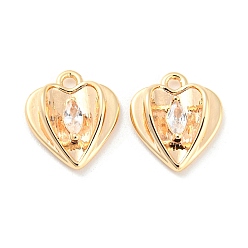Echt 18 k vergoldet Anhänger aus klarem Glas, mit Messing-Befund, Herz, echt 18 k vergoldet, 11x9.5x3 mm, Bohrung: 1.2 mm